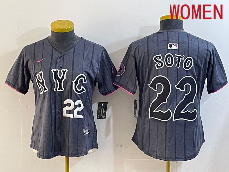 Women New York Mets #22 Soto Black City Edition 2024 Nike MLB Jersey style 4->youth mlb jersey->Youth Jersey